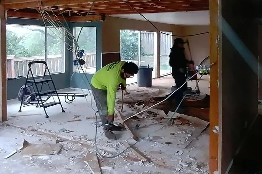 Interior demolition down to the ceiling joists